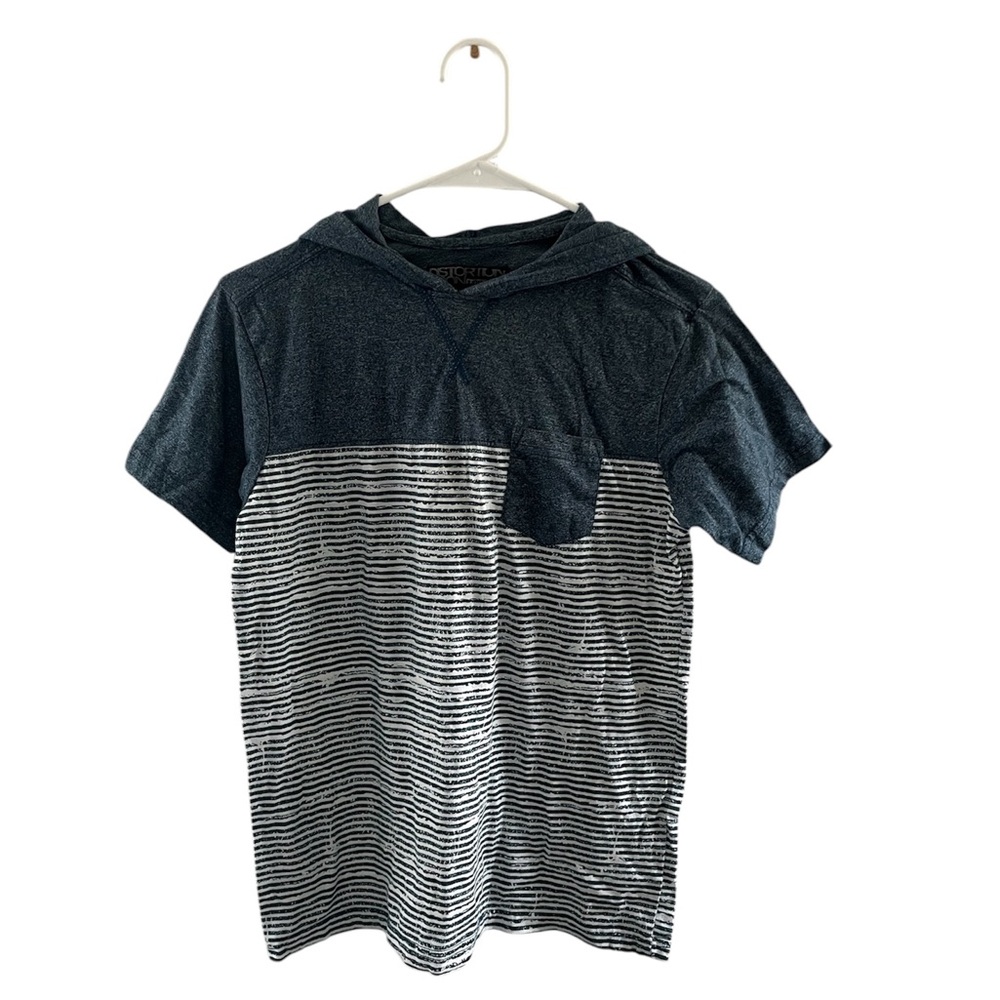 Distortion Short Sleeve Striped Tee With Hood Boys Size 14